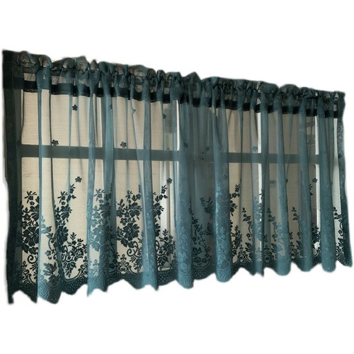 WBZ7 American-style pastoral lace hook-and-loop half curtain short curtain door curtain kitchen sheer curtain window screen finished product, no drilling required