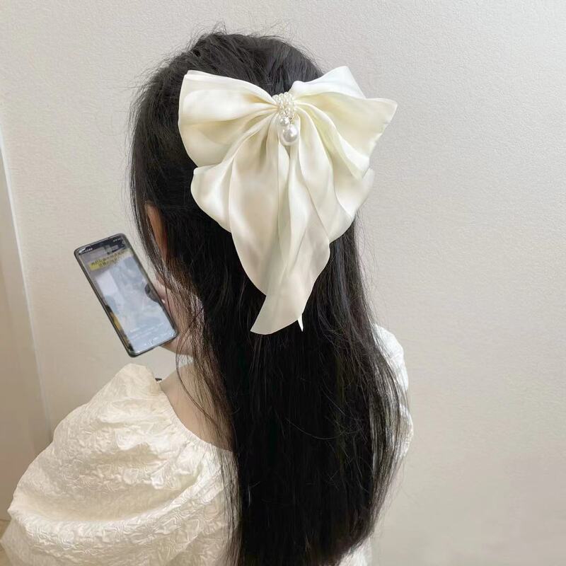 クロスボーダーの髪飾りの大きいサイズのレトロな長いリボンのヘアピンの多色の三角タオルの赤いリボンのスプリングクリップ|undefined