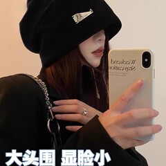 慵懒风大头围堆堆帽女秋冬季时尚套头月子帽冷帽显脸小护耳包头帽