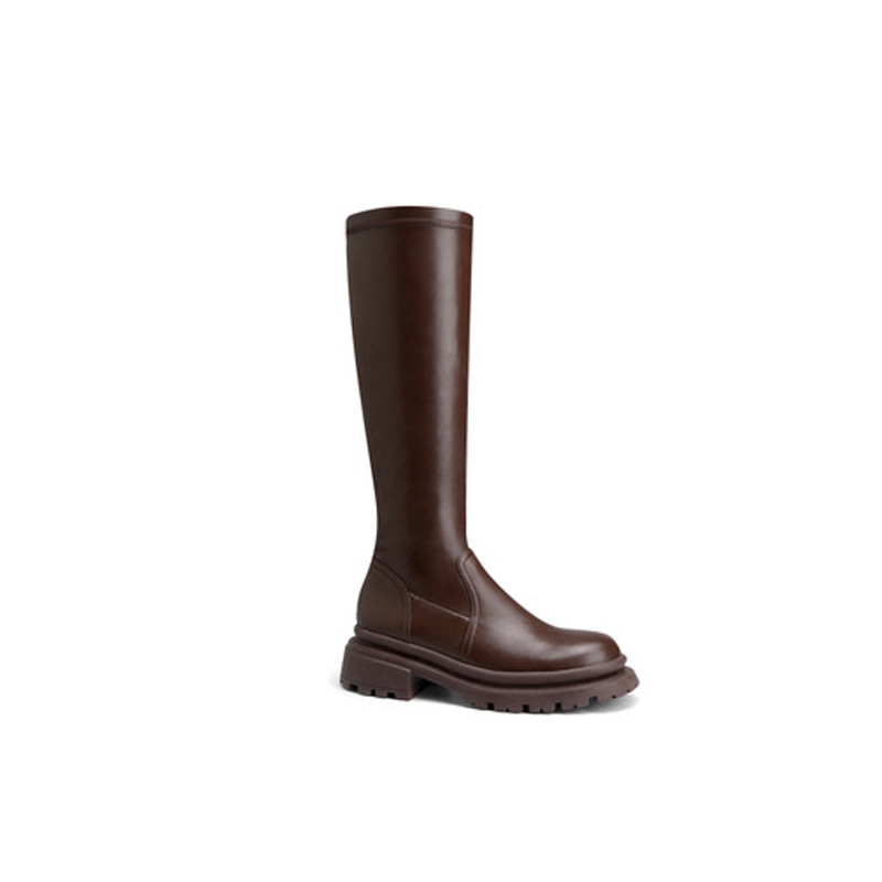 Uva mamá Otoño e Invierno Nuevas Botas Altas de punta redonda de las mujeres de fondo grueso rodilla botas pequeñas elásticas finas botas