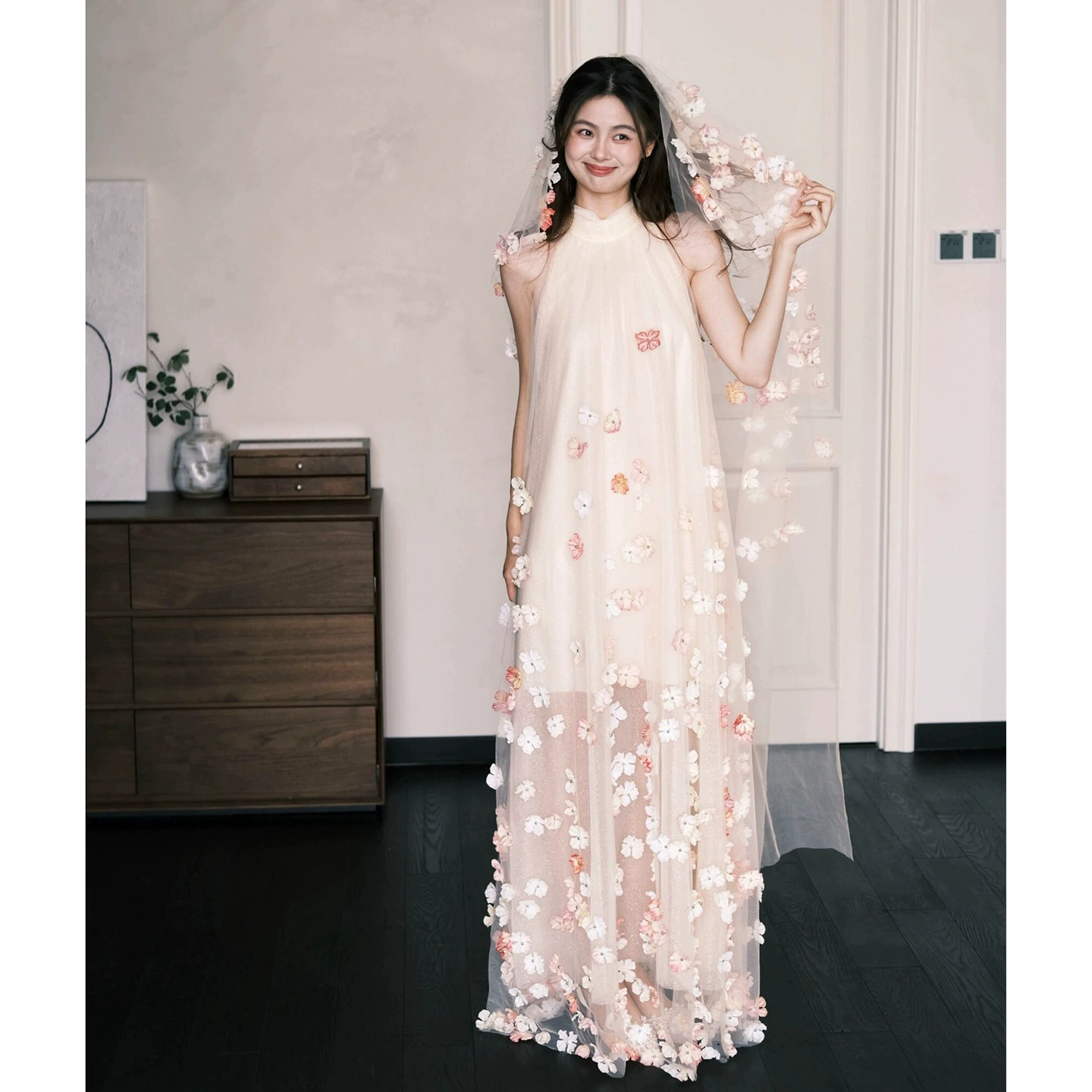 Сетчатое платье для женщин, лето 2026, без рукавов, с воротником-халтер, потрясающее свадебное платье, платье для помолвки с 3D цветочным узором, свободный крой