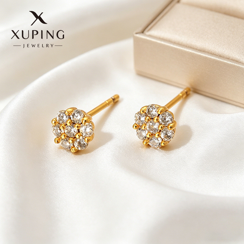 Xuping gemas artificiales pequeñas flores pernos de cobre chapados en aleación de cobre 24k oro imitación de moda auriculares al por mayor