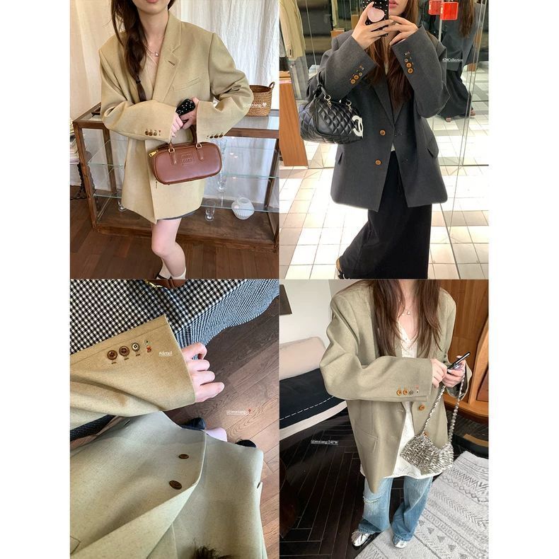 im向 2025秋冬新款杂色枪驳领廓形西装外套女秋休闲垫肩西服上衣|undefined