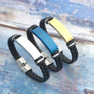 Cross-Border Popular Retro Woven Leather Rope with Engraving Hand Ornaments Leather Couple Bracelets European and American Versatile Bracelet Accessories