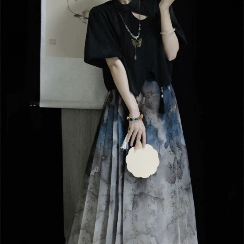 [3776 человек собрали] Новая юбка Hanfu Mamian в стиле Мин, летняя тонкая версия с текстом на тысячу символов и китайскими элементами, подчеркивает внешний вид старшеклассников.