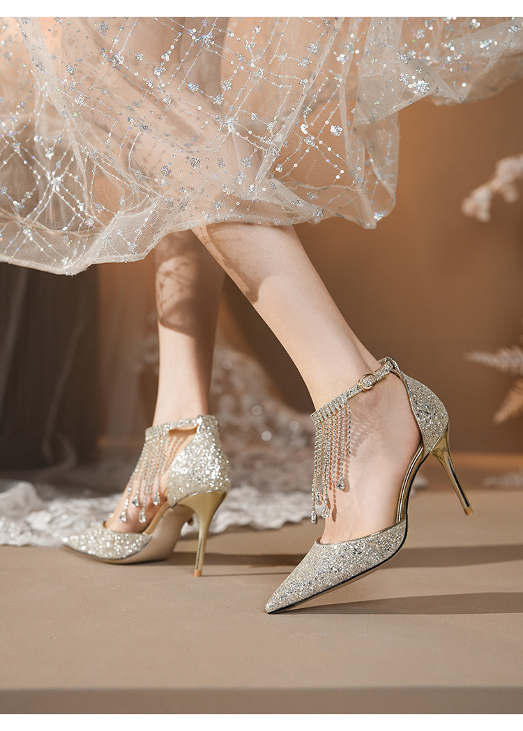 Witte stiletto high heels voor dames met strass kettingband_voghion.com