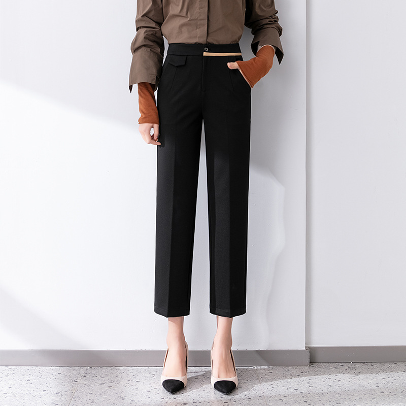 直筒裤子女春季西装裤职业外穿高腰垂感休闲显瘦烟管裤哈伦九分裤