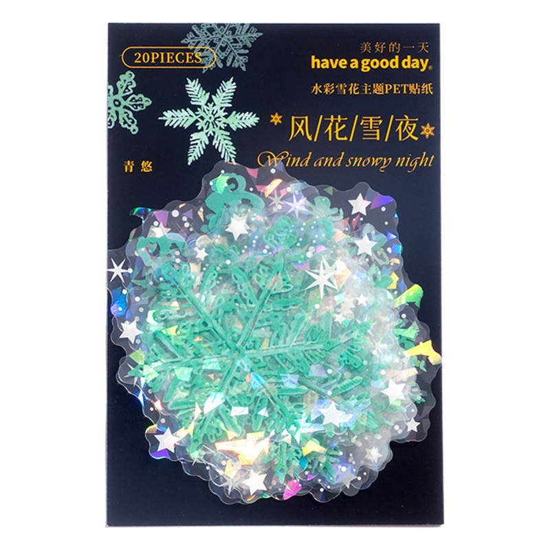 Hermoso día pegatina para mascotas viento flores nieve Serie de la noche Tema del copo mano Bill decoración material 20 unidades