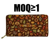 感恩节南瓜火鸡Thanksgiving女士钱包跨境热款手拿包拉链钱夹代发