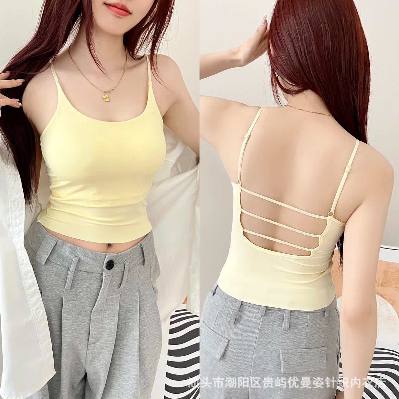 Summer new seamless hollow ice silk beautiful back underwear one-piece air cup gather up accessory milk camisole women's vest