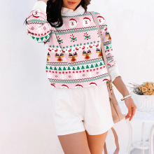 欧美跨境圣诞毛衣女秋冬厚款宽松针织圆领印花上衣圣诞节毛衣女装