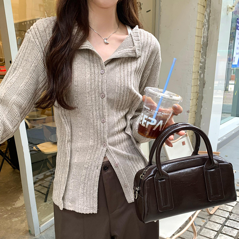 商场实拍图正反两穿小众设计感打底衫女韩系穿搭长袖宽松内搭T恤