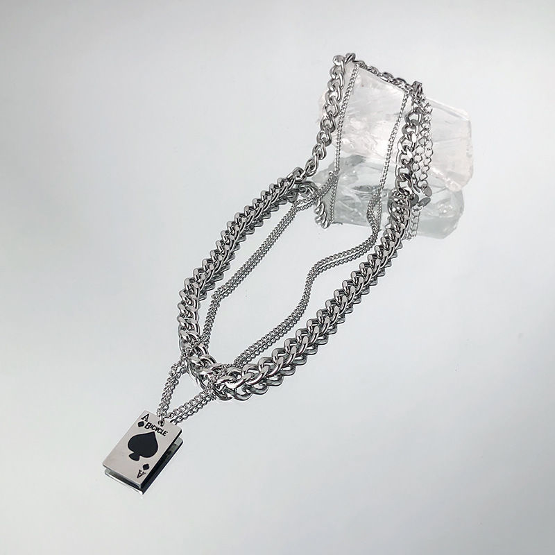 Double Layer Spades Playing Card Necklace In Titanium Steel_voghion.com