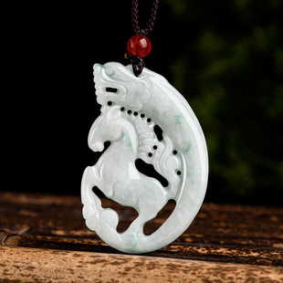 Natural Burmese Jade Antique Dragon Horse Spirit Zodiac Horse Pendant Glutinous Jade for Men and Women