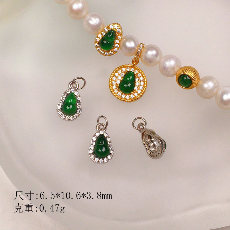 Natural Yang Green Jade S925 Silver Gold-Plated Gourd Accessories Bracelet Necklace String DIY Handmade Bead Semi-Finished Product
