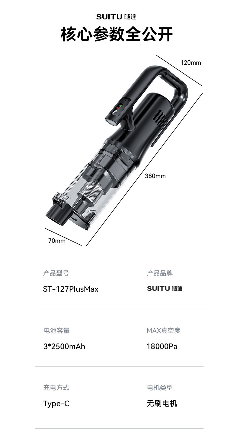 Wireless Car Vacuum Cleaner with High Suction Power, Household Car Vacuum Cleaner, Handheld Small Outdoor Multi-Purpose Blowing and Suction All-In-One Machine