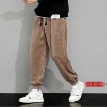 灯芯绒男裤韩版潮流秋冬束脚休闲裤子加肥加大运动休闲卫裤哈伦裤
