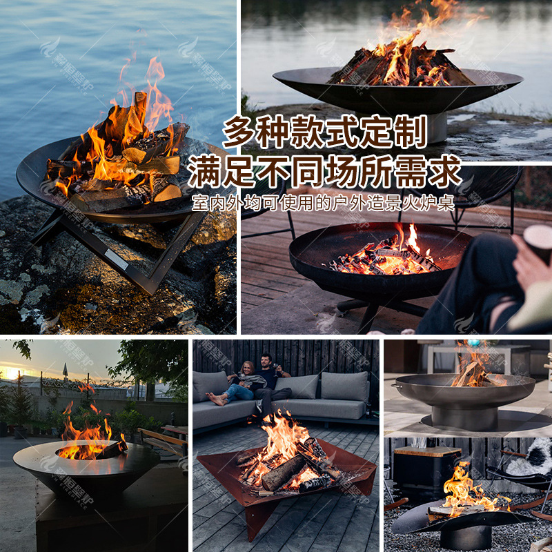 Hoguera de madera real de calefacción campamento de fiesta patio camping granja barbacoa estufa de fuego estilo moderno chimenea