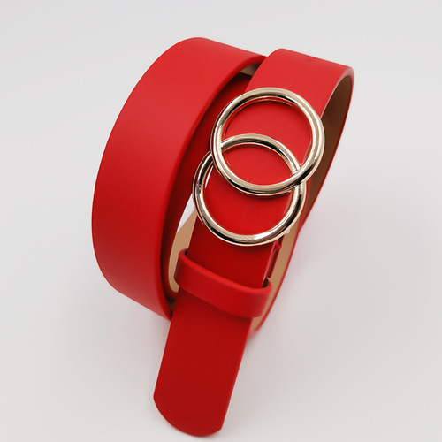 Creative gold double round buckle belt for women, versatile fashionable jeans and casual pants belt for women