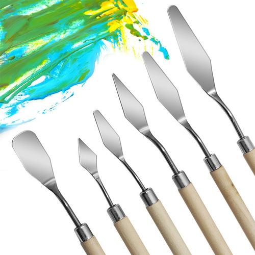 Stainless steel acrylic watercolor scraper, wooden handle painting color knife oil painting knife wholesale of student art supplies