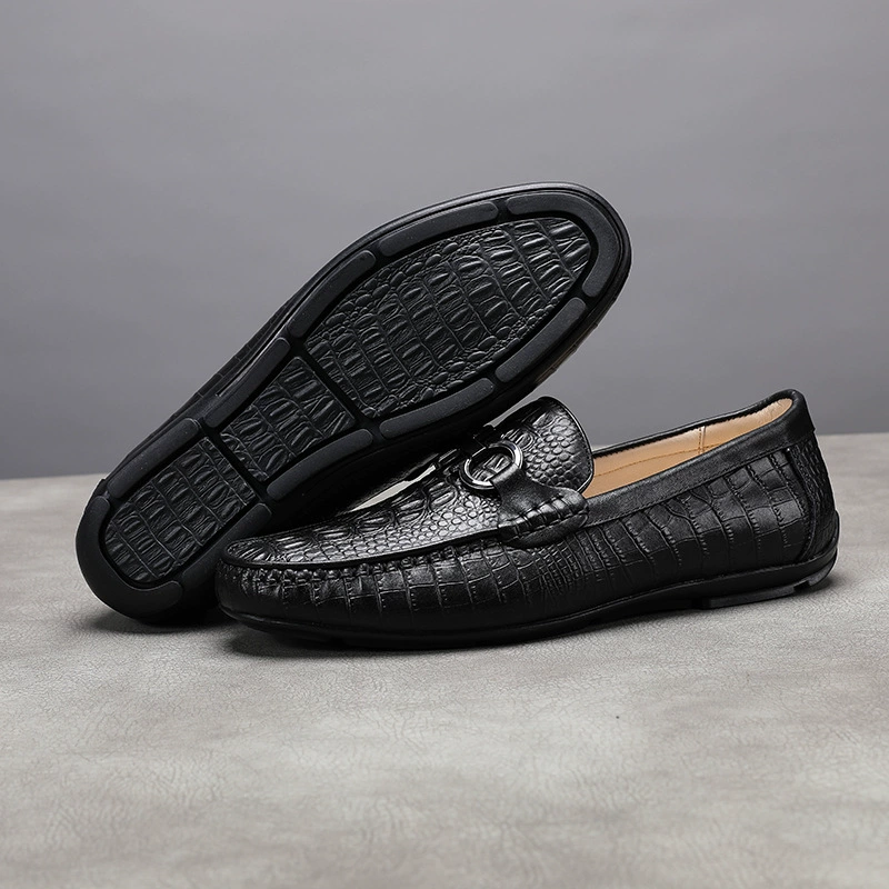 Мужские лоферы из овчины, подходящие для любого сезона, туфли без шнуровки с крокодиловым узором, первый слой тисненой воловьей кожи, мягкая подошва, повседневная мужская обувь.