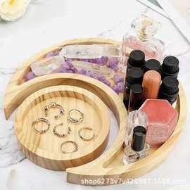 跨境木制月亮托盘圆形首饰水晶展示盘香薰精油化妆品收纳盘