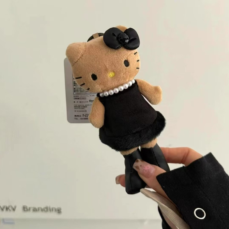 日系新款长腿黑色豹纹长腿名媛风小猫毛绒玩具挂件包包钥匙扣|undefined
