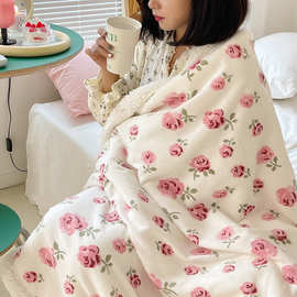 7MEMins韩系小碎花羊羔绒毯子少女可爱盖毯休闲毯沙发装饰毛