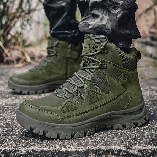 New Men's Outdoor Work Boots Combat Training Boots High-Cut Laced Hiking Off-Road Sports Tactical