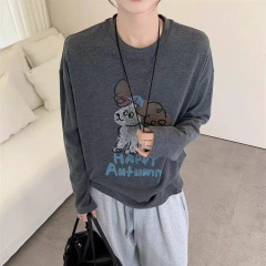 韩系卡通圆领小狗印花长袖T恤女2025秋季新款减龄休闲打底衫上衣