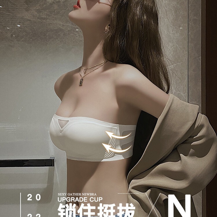 Strapless Underwear Women's Non-slip Small Chest Push-up Summer Thin Flat Chest Invisible Beautiful Back Bra Wrapping Tube Top Anti-light