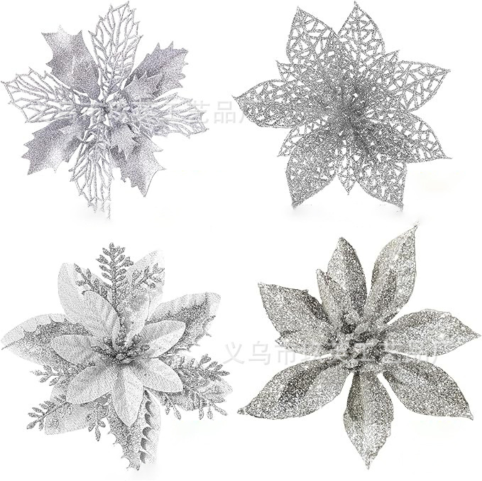 クロスボーダー热い贩売高模造リアルクリスマス金粉人工花クリップと茎花リング装饰祭り结婚式ペンダント|undefined