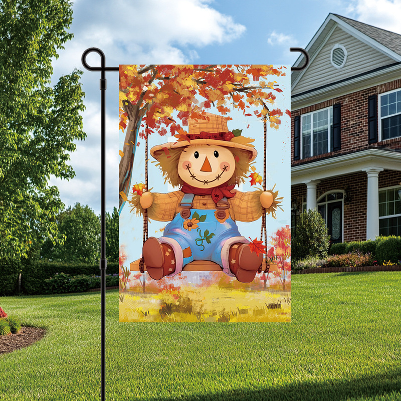 Cross-Border New Thanksgiving Garden Flag Autumn Harvest Scarecrow Swing Happy Atmosphere Outdoor Decorative Flag