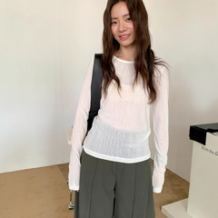 广州十三行2025秋韩系圆领修身舒适休闲风打底长袖针织衫女02732