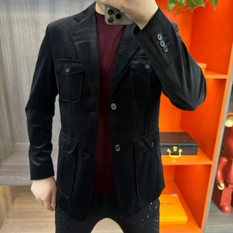 1892 Autumn and Winter European Goods Light and Thin Men's Fashionable Velvet Suit Casual Fashion Jacket Slim-fit All-match Business Suit