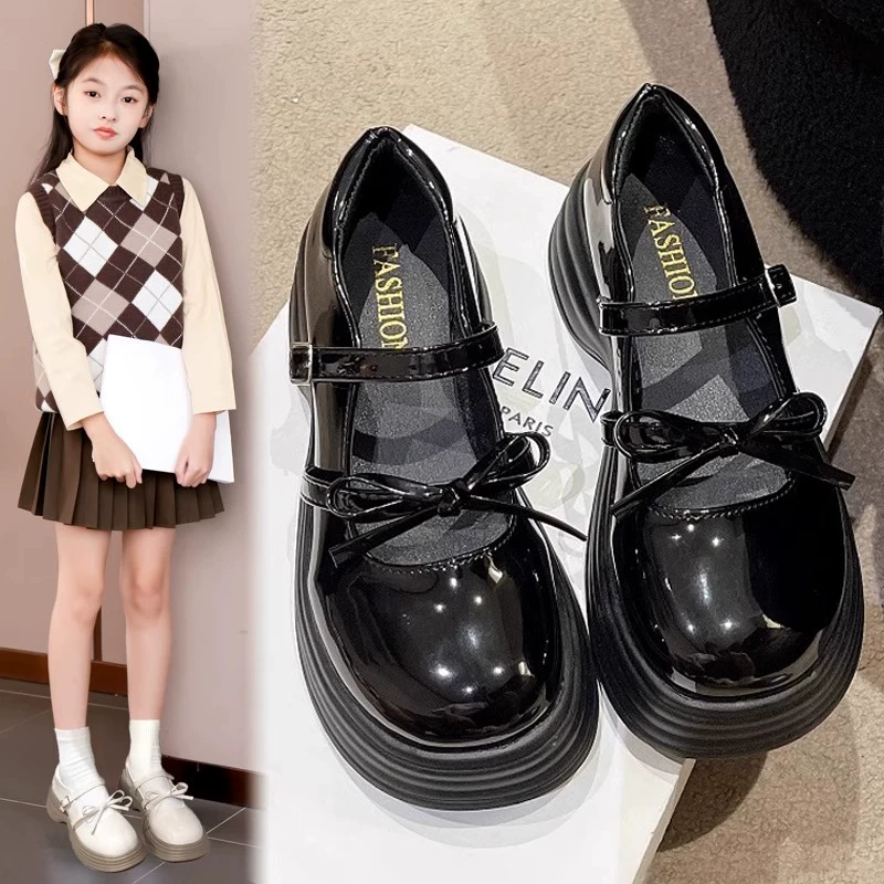 Кожаная обувь для девочек 2025 Весна и осень Новые туфли принцессы на мягкой подошве для девочек Средние и большие детские студенческие туфли Детская обувь для выступлений