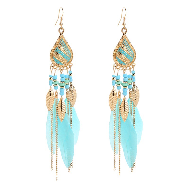 11+1 Color Exaggerated Rice Beads Feather Earrings for Women 2026 Your Tixi Long Earrings Yi Daixi Jewelry