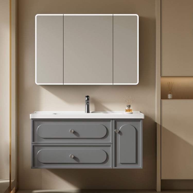 gabinete de baño francés combinación de cerámica inodoro todo en un lavabo lavabo lavabo lavabo gris oscuro espejo de inducción sellado completo