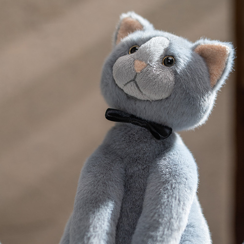 Dabron New Authentic Grey Pleated Collar Birthday Gift for Girls, Cute Simulated Little Cat Plush Toy Doll Stuffed Animal