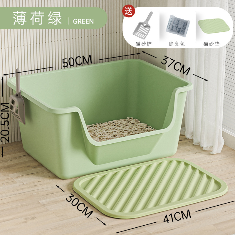 La caja de arena para gatos de gran tamaño es anti-sacada, Big Mac, baño para gatos abierto semicerrado profundo, suministros para mascotas, caja de arena para gatos