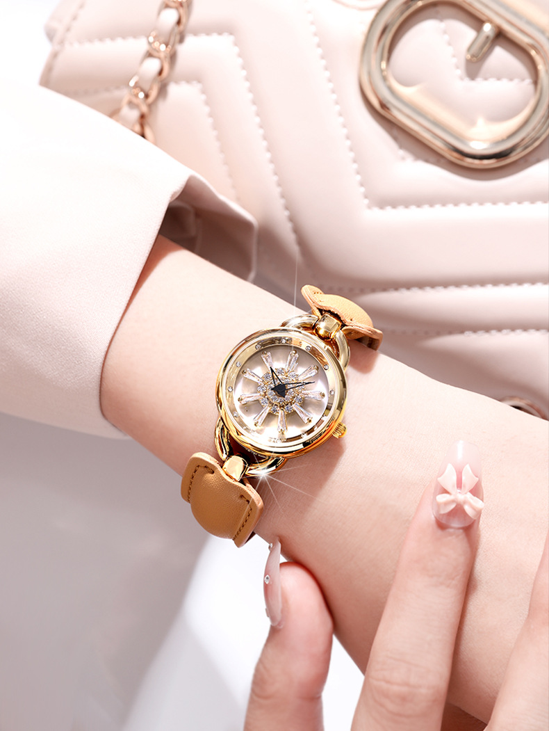 Un orologio da donna rotante in acciaio rivestito in pelle con fiocco di neve rotante con diamanti Shilairun, orologio da donna Douyin trasmesso in diretta, orologio popolare per le donne_voghion.com