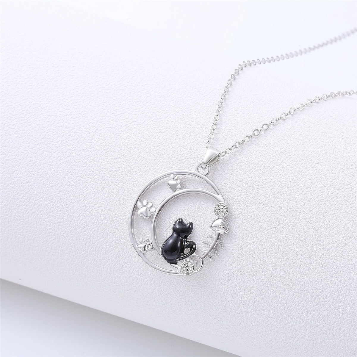 Nieuwe prachtige sieraden, creatieve, eenvoudige maan, schattige kittenvoetafdrukken, visgraathanger, ketting, damesaccessoires_voghion.com