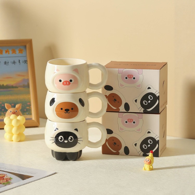 Cute ins de dibujos animados tazas de cerámica creativas tazas de café caseras tazas de cerámica de alto valor para niñas