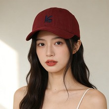 新版韩系街头休闲风鸭舌帽女酒红色字母刺绣显脸小百搭出游棒球帽