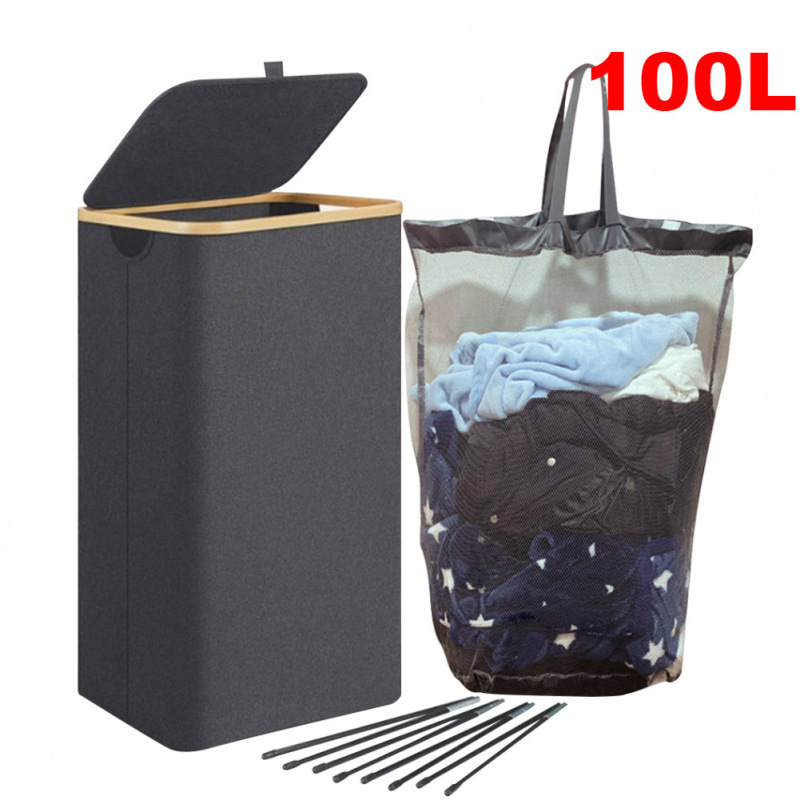 100L Dirty Clothes Bag Box Foldable Laundry Hamper Basket