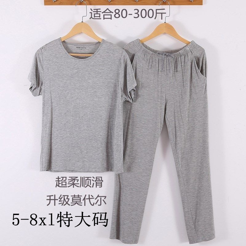 Men's Modal Short-sleeved Pants suit Loose Casual Pajamas Home Clothes Fat plus size 100.00kg Summer