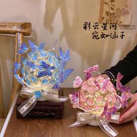 DIY手工蝴蝶玫瑰花球小夜灯拼装少女心治愈装饰拍照摆件配对玩具