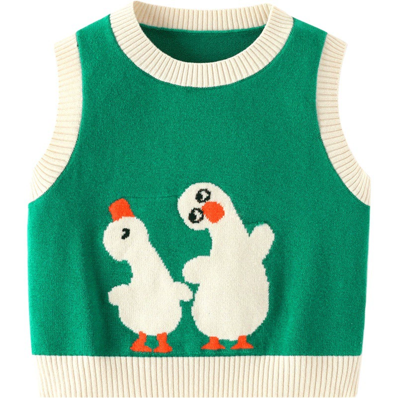 Весенне-осенний детский тонкий жилет-свитер с мультяшным принтом, вязаный жилет для мальчиков и девочек, пуловер без рукавов с круглым вырезом класса А