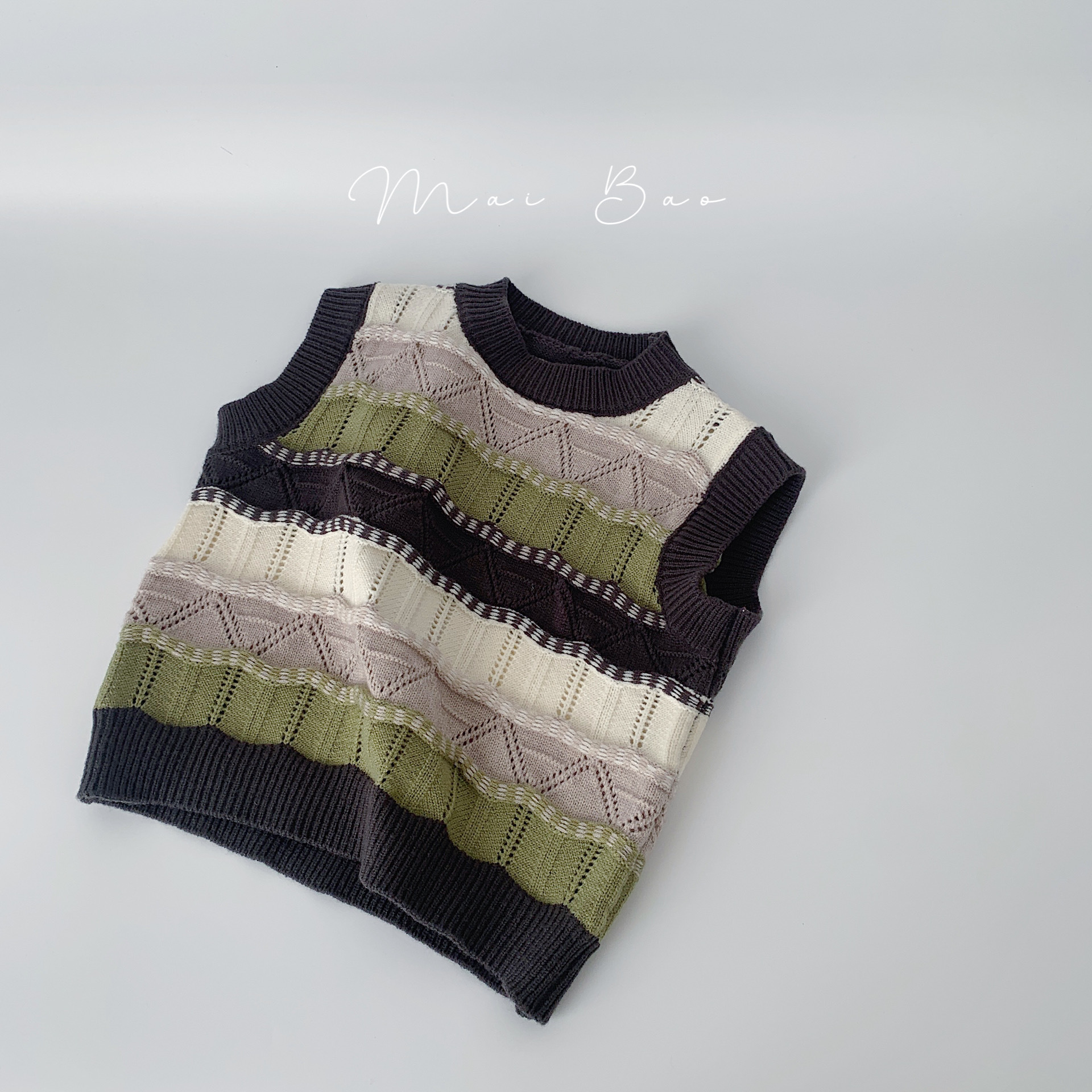 Maibao Chaleco de los niños 2024 primavera nuevos niños rayas pullover chaleco ondulado casual top