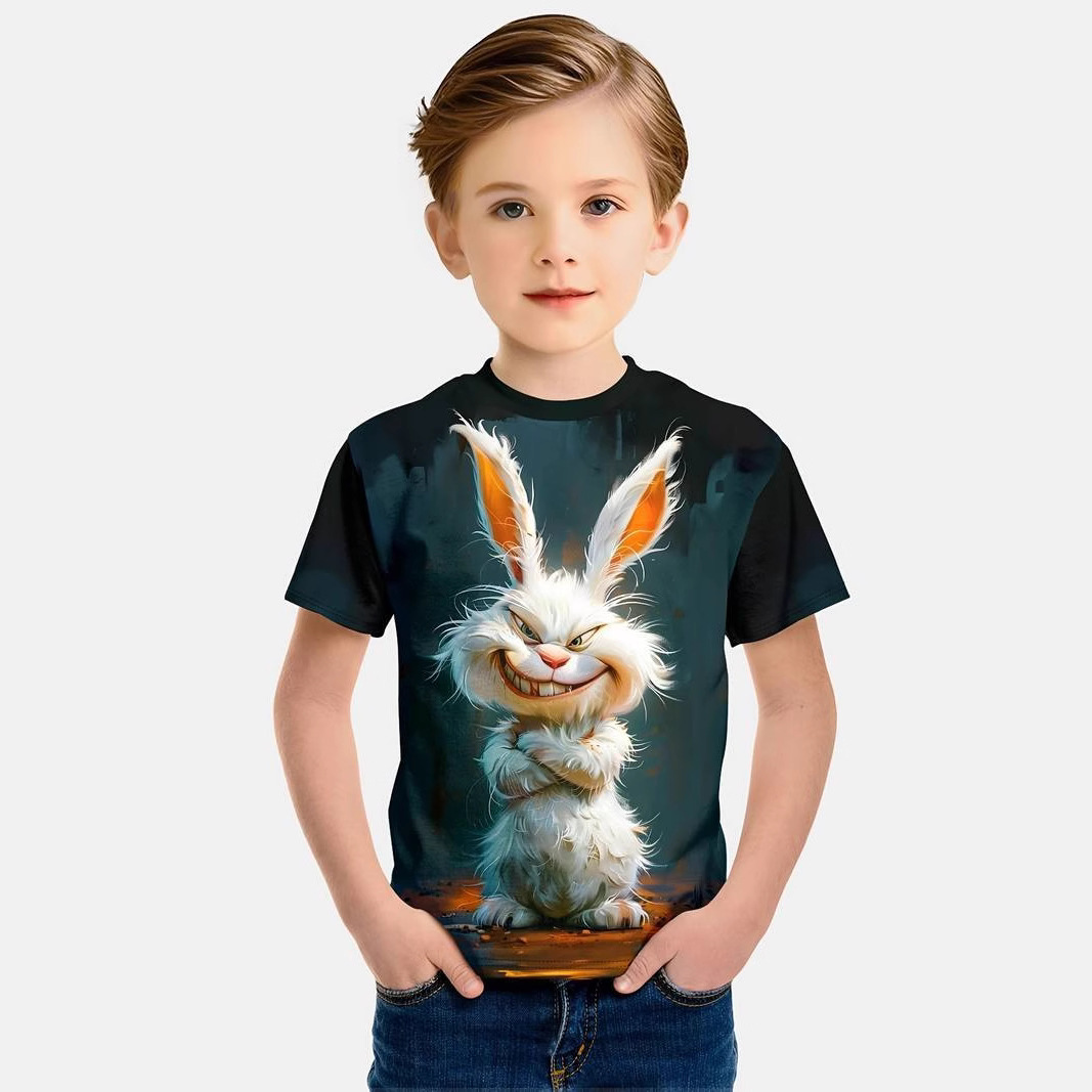 Temu Cross-Border Summer Cartoon Kidsren's Short-Sleeved 3D Printed T-Shirt European and American Popular Kidsren's Sports Top Factory Direct Supply